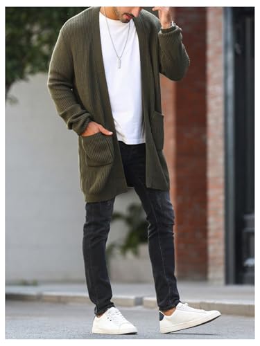 Verdusa Men's Long Sleeve Loose Cardigans Open Front Knitted Sweater Outwear4