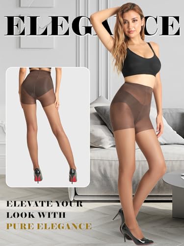 Image of SUREPOCH 20D Sheer Tights Control Top Black Pantyhose for Women Tummy Control Nylon Stockings