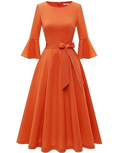 Image of HomRain Women's Church Dresses Modest Bell Sleeve Wedding Guest Cocktail Tea Party Vintage Evening Dress