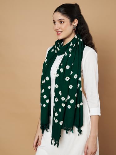 Image of Women's Cotton Rayon Bandhani Print Dupatta with Tassels 2.25 Meters | Women's cotton printed dupatta with tassels.