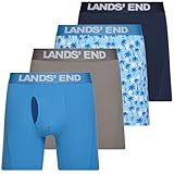 Lands' End Mens Underwear 4 Pack Mens Boxer Briefs for Men Breathable Double Brushed Polyester Blue