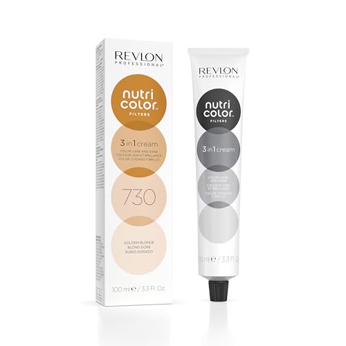 REVLON PROFESSIONAL Nutri Color Filters, Mascarilla de Coloración Temporal para el Pelo, Revive el Color del Cabello, Brillo y Coloración Intensa, Tinte Pelo Mujer Tono 730 Rubio Dorado, 240ml
