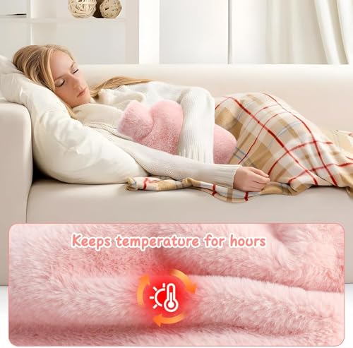 Image of Hot Water Bottle with Soft Cover 2000ml | Durable Hot Bags for Pain Relief Menstrual,Period Cramps | Leakproof Safe Portable Injection Water Bag for Neck,Hand Feet and Shoulder,2 Liters,Pink)