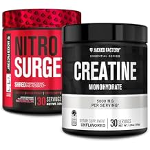 Jacked Factory NITROSURGE Shred Pre Workout Supplement Watermelon, 30 Servings & Creatine Monohydrate Powder Unflavored, 30 Servings