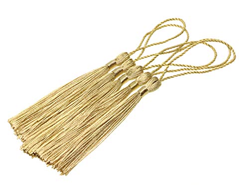 Tupalizy Mini Silky Handmade Soft Flossy Bookmark Tassels With Cord Loop For Keychain Earring Jewelry Making, Souvenir, Graduation, Clothing Sewing, Gift Tag Diy Craft Projects, 20Pcs (Light Gold) #TOP2