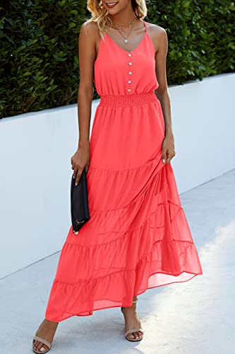 Image of PRETTYGARDEN Women's 2026 Summer Maxi Dress Spaghetti Strap Sleeveless High Waist Beach Vacation Long Sundresses