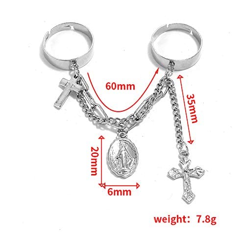 17Pcs Adjustable Punk Chain Rings Set， Vintage Knuckle Gothic Rings Set Alloy Biker Obsidian Chain Open Rings, Stackable Hollow Carved Finger Rings Midi Rings Joint Jewelry For Women Girls (Silver) #TOP5