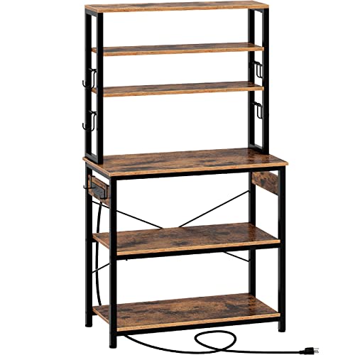 Rolanstar Baker's Rack With 4Ac Power Outlet, Microwave Oven Stand With 10 Hooks, 6-Tier Kitchen Utility Storage Shelf, 31.5X15.7X 65.7 Inch, Stable Coffee Bar, Kitchen Rack Industrial, Rustic Brown #TOP8