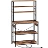 Rolanstar Baker's Rack with 4AC Power Outlet, Microwave Oven Stand with 10 Hooks, 6-Tier Kitchen Utility Storage Shelf, 31.5x15.7X 65.7 Inch, Stable Coffee Bar, Kitchen Rack Industrial, Rustic Brown