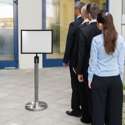 Sangle rétractable avec porte-étiquette mural noir, panneau indicateur interchangeable de guidage - 5