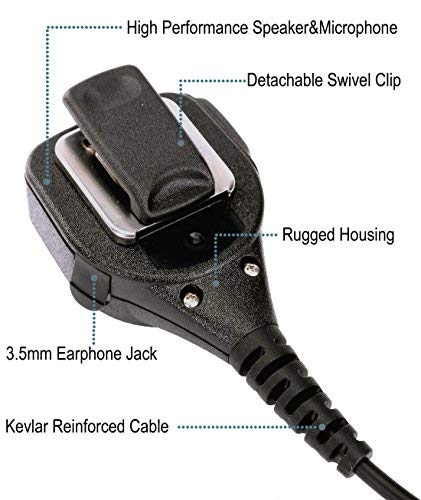 Speaker Mic with Reinforced Cable for Motorola Vertex Radios VX-210 VX-410 VX-231 VX-261 VX-264 VX-351 VX-354 VX-451 VX-454 VX-459 EVX-531 EVX-534 539, 3.5mm Audio Jack, Heavy Duty Shoulder Microphone