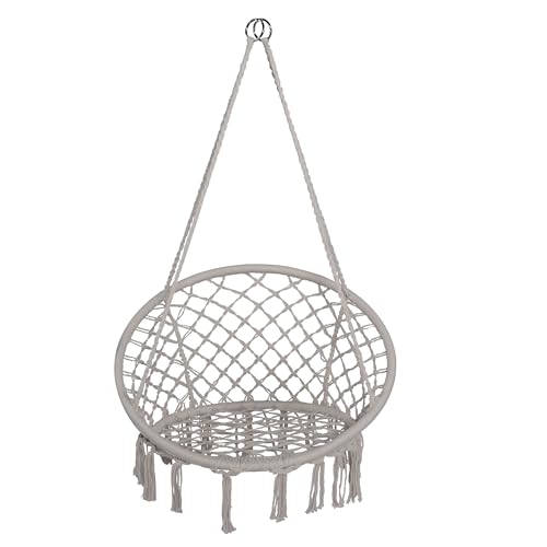 TIENDA EURASIA – Silla Colgante Exterior | Material Tejido de Cuerda Macarmé de Algodón Hilado Suave | 2 Ganchos de Metal | Color Gris Claro | Asiento Ancho de Encaje | 80x40cm