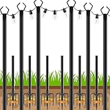 6 Pack String Light Poles, Outdoor String Light Pole 10 ft Forked Metal Light Pole with Adjustable Outdoor Light Stand, Deck, Backyard, Garden, Wedding, Rustproof and Sturdy with Hooks.