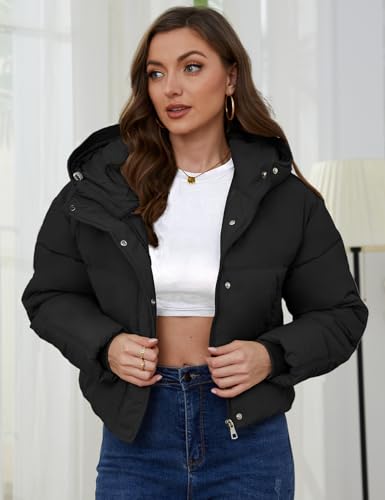 Arssm Womens Hooded Quilted Puffer Jacket Winter Warm Padded Coats Long Sleeve Puffy Bubble Coat with Hood2