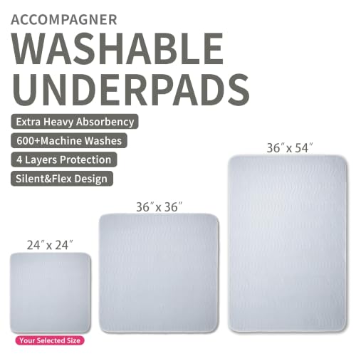 Image of Accompagner Incontinence Bed Pads Washable Waterproof, Ultra-Absorbent Reusable Underpads for Diaper Changing, Nursing, Bedridden, Adults, Seniors, Kids and Dogs (Pearl Gray, 24 inchx24 inch(Pack of 4))