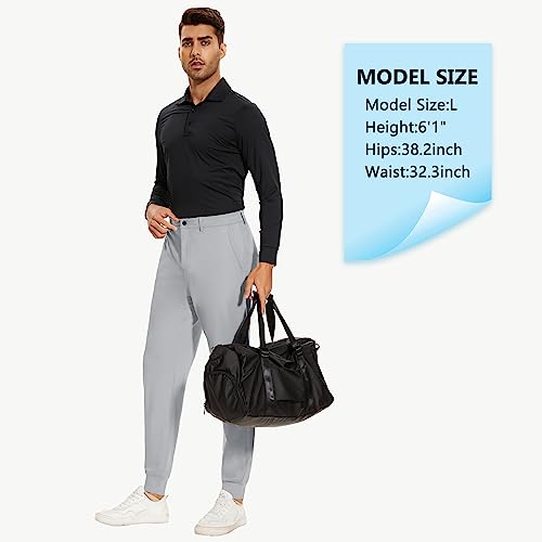 Jim League Men's Golf Joggers Pants Belt Loops Slim Fit Stretchy Sweatpants Work Dress Casual Pants Zipper Pocket Upf50 Light Grey #TOP4