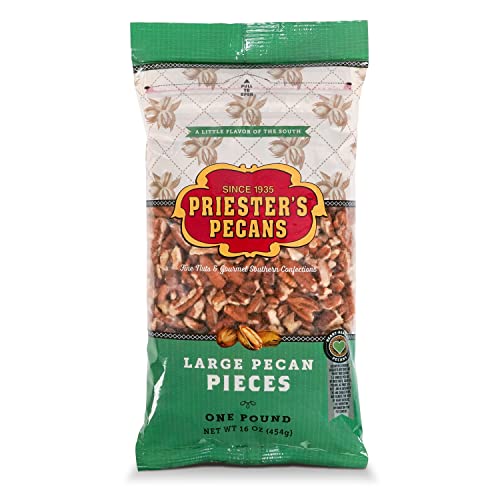 PRIESTER'S Large Raw Pecan Pieces - Natural Shelled Pecans Grown in the USA - Unsalted Pecans for Snacking and Baking - Tight Resealable Bag for Pecans 1lb