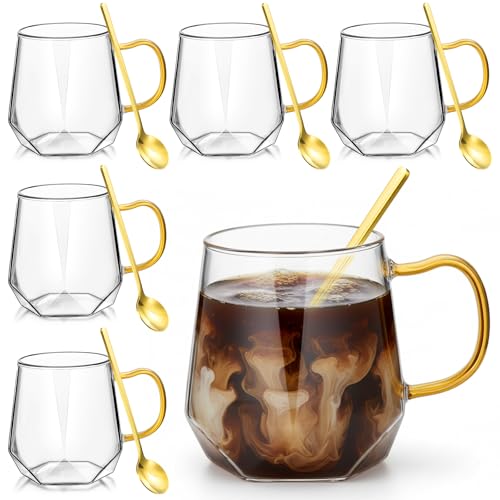 Set de 6 tazas de vidrio con cuchara 12 oz forma diamante miniatura 1