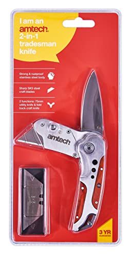 Amtech - 2-in-1 Craft Knife and Folding Utility Knife, Durable and Rust-Proof Stainless Steel, Comfortable Handle for Reduced Hand Fatigue, Lightweight and Portable (Includes 5 SK5 Blades) 2 Amtech - 2-in-1 Craft Knife and Folding Utility Knife, Durable and Rust-Proof Stainless Steel, Comfortable Handle for Reduced Hand Fatigue, Lightweight and Portable (Includes 5 SK5 Blades) - Image 2