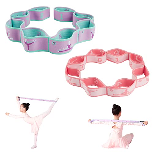 Btamud 2 Pcs Stretch Strap For Kids Dance Elastic Band Yoga Stretching Strap For Children Hamstring Stretcher Multi-Loop Adjustable Exercise Bands Leg Stretching Resistance Band For Gymnastics-8 Loops #TOP3