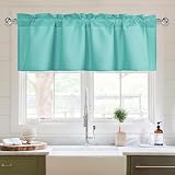 XWZO Kitchen Valances Curtains for Windows Living Room Bedroom Bathroom Toppers Farmhouse Style Rustic Dinning Room Thermal Insulated Rod Pocket, W60 x L18 Inch Length, Turquoise, 1 Panel