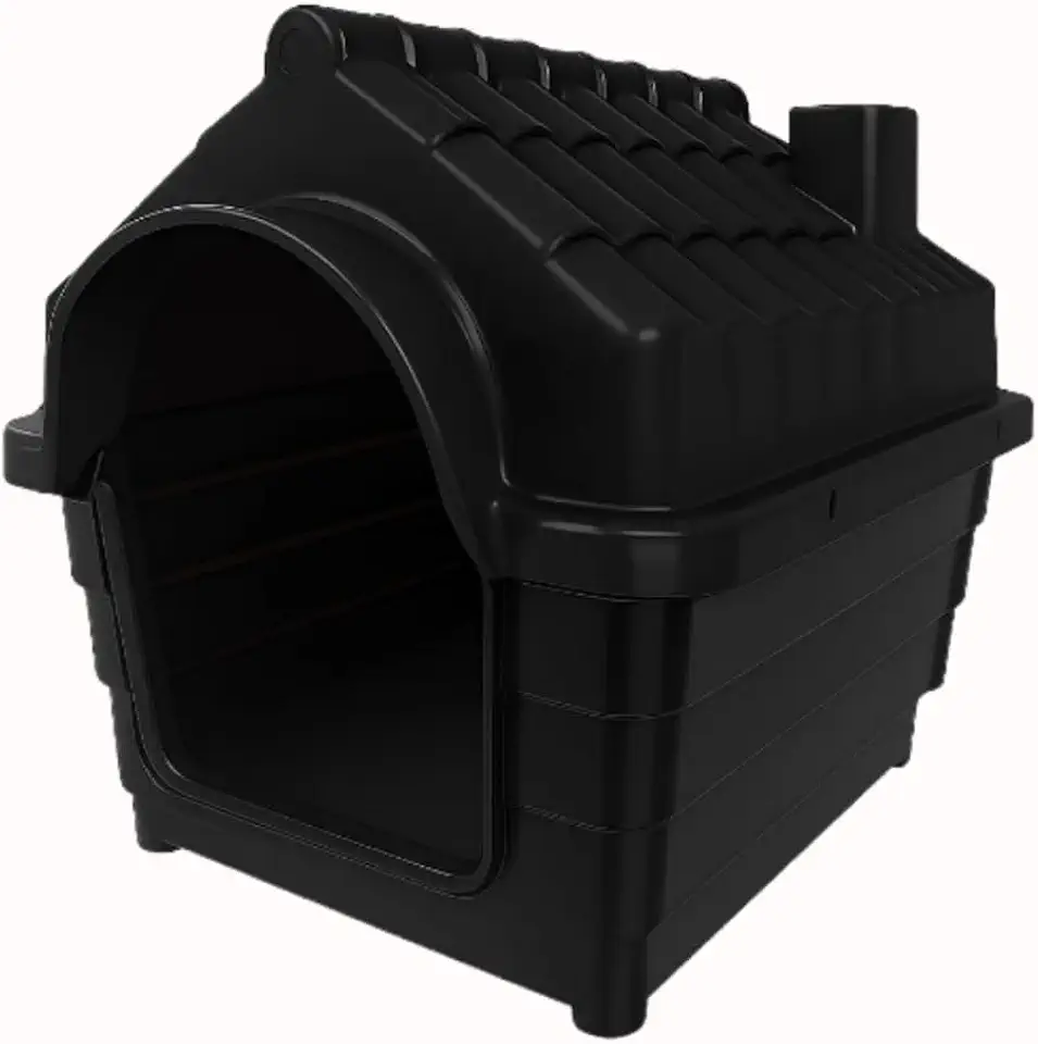 Casinha Plástica para Cães N7 – Casa Pet em Polipropileno Resistente com Ventilação e Proteção Contra Chuva (BLACK)