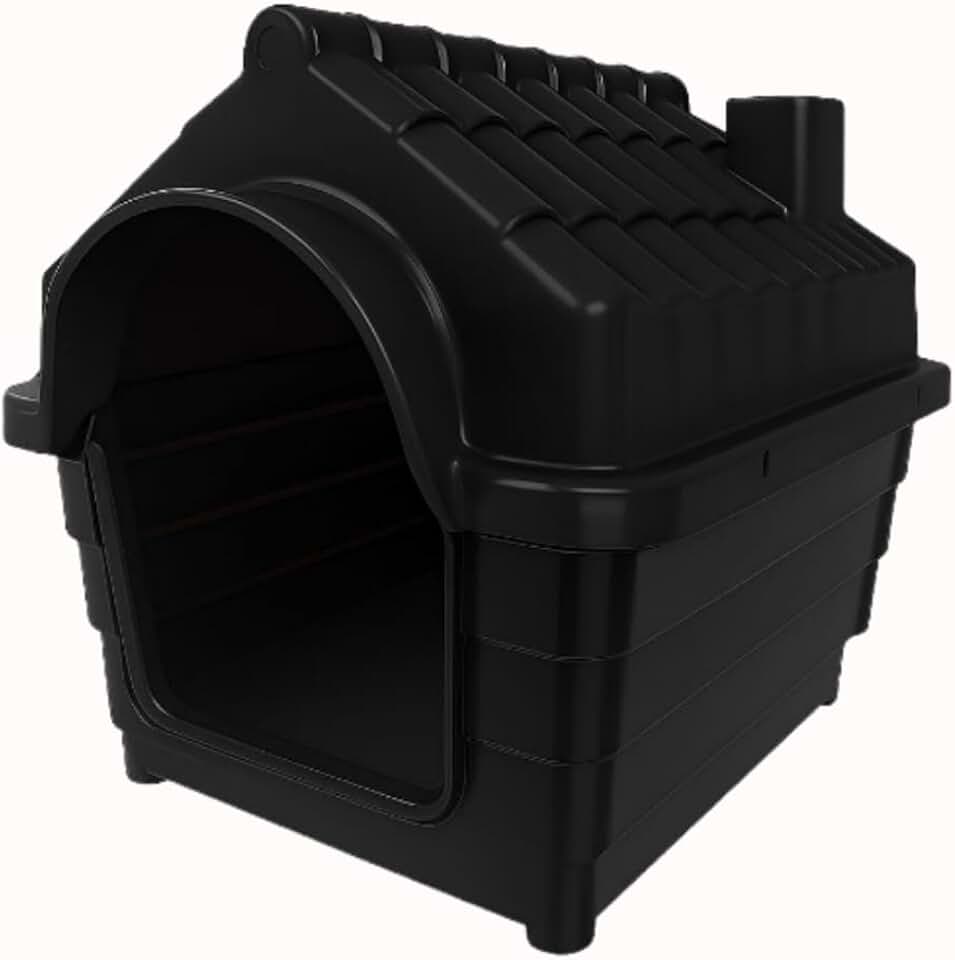 Casinha Plástica para Cães N7 – Casa Pet em Polipropileno Resistente com Ventilação e Proteção Contra Chuva (BLACK)