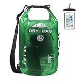 HEETA Waterproof Dry Bag for Women Men, Roll Top Lightweight Dry Storage Bag Backpack with Phone Case for Travel, Swimming, Boating, Kayaking, Camping and Beach, Transparent Green 10L