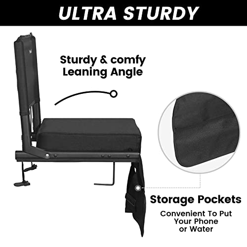 Sheenive Stadium Seats For Bleacher - Wide Padded Cushion Stadium Seats Chairs For Outdoor Bleachers With Leaning Back Support And Shoulder Strap, Perfect For Nfl And Baseball Games, 2 Pack, Black #TOP3