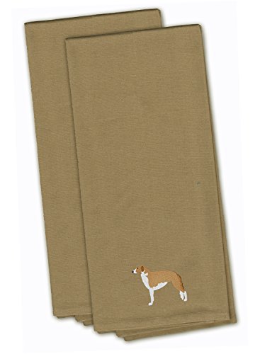 Caroline's Treasures BB3399TNTWE Borzoi Russian Greyhound Tan Embroidered Towel Set of 2 Decorative Bathroom Guest Hand Towel for Hand, Face, Tea, Dishcloth, 19 X 25, Tan
