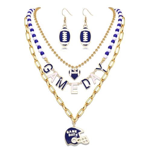Game Day Necklace for Women Beaded Football Choker Necklace Layered Link Chain Necklaces Sport Team Accessories Game Day Outfits Accessories Football Jewelry Gifts