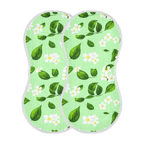 2 Pack Baby Burp Cloths, Soft Absorbent Burping Cloths for Babies, Cotton Milk Spit Up Rags, Large Size for Newborns, Baby Boys and Girls (White Floral Green)