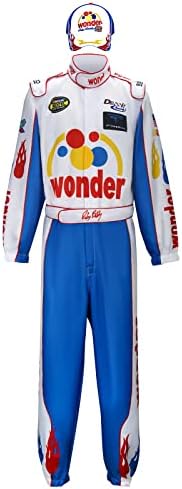 Adult Ricky Bobby Racing Costume Jumpsuit Cap Hat Full Suit Set Outfit Men Talladega Nights Halloween Cosplay Party Props (Adult Blue, X-Large)