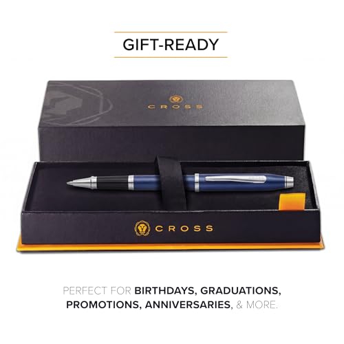 Image of Cross Century II Translucent Cobalt Blue Diamond Pattern with Chrome Appointments Selectip Refillable Rollerball Pen - Medium Point, Black Ink, Luxury Gift Box