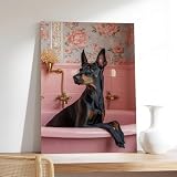 DSTRJ Dobermann in der Badewanne, Kunstposter auf Leinwand, Schlafzimmer, Dekoration, Landschaft, Büro, Raumdekoration, Geschenk, 30 x 45 cm