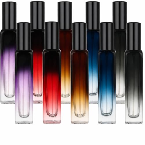 SKY-TOUCH 10 Packs Travel Perfume Atomizer Refillable 15ML Mini Glass Spray Bottle for Perfume Empty Portable Cosmetic Bottles Fine Mist Sprayer Fragrance Liquid Cosmetic Container Kit