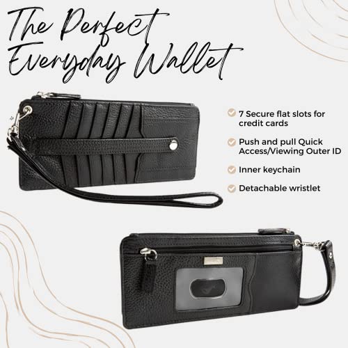 Women's Wallet Ultra Thin Leather RFID Credit Card Pebbled Black3