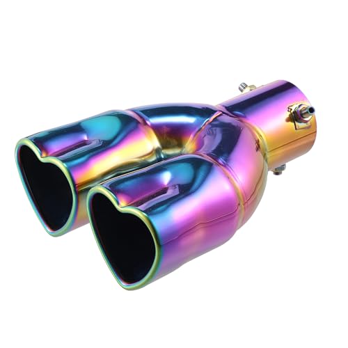 X AUTOHAUX 63mm 2.5" Inlet Straight Type Heart Shape Universal Exhaust Pipe Muffler Tip Tailpipe Bolt-On for Car Truck 8.1" Length Stainless Steel Multicolor for Car