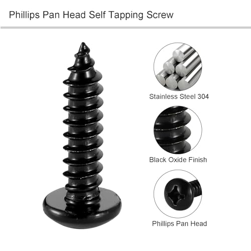 Mellewell #10 x 1/2" Pan Head Self Tapping Screw, Pan Head Sheet Metal Screws Wood Screws, Black Finish Stainless Steel 304 (18-8), 100 Pack by Mellewell - Image 3