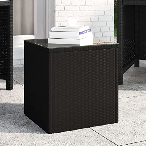 QUAHEAS Beistelltisch Schwarz 40x37x40,5 cm, Poly Rattan und Hartglas,...