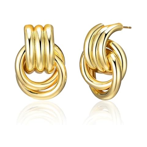 Aprilery Gold Geometric Earrings for Women, Chunky Gold Dangle Earrings Trendy Vintage Statement Earrings Dupes Jewelry for Women (Large - Gold A, 30MM) Cover