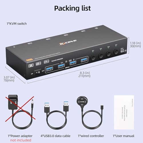 Image of KVM Switch 2 Monitors 4 Computers, HDMI + DisplayPort KVM Switcher Support 8K@30Hz /4k@144Hz for 4 PC Share 2 Display and 4 USB 3.0 Devices