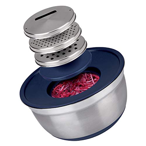 Conjunto German Bowl Inox com Ralador 3 em 1 Azul, IN8289-AZ, Euro Home
