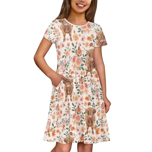 Children Casual Summer Beach Party Short Sleeve Skater Flared Dress Girls Clothes Outfit A-Line Sundress Midi3
