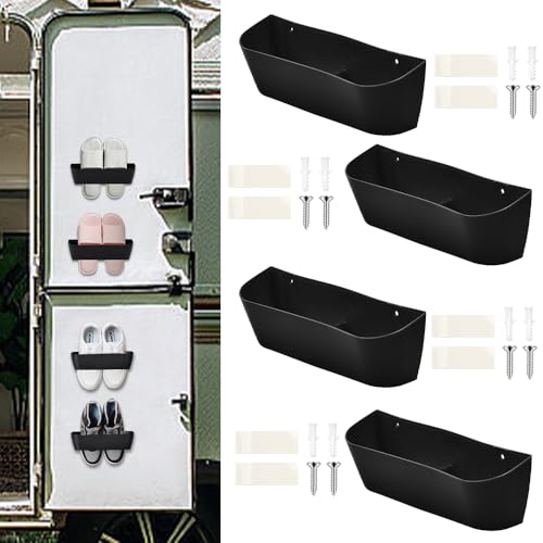 Zuxbolf 4 Stück Schuhhalter Wand Wohnmobil Schuhorganizer Selbstklebend oder zum Bohren Schuhregal Schwarz Tür Schuhaufhänger Schuh-Organizer für Wohnmobil,Camping,Badezimmer,Wohnzimmer