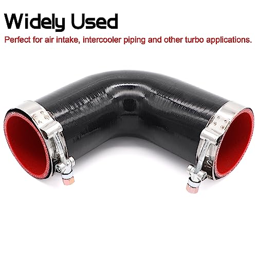 Image of 90 Degree ID 2.75inch(70mm) Elbow Coupler Silicone Hose 4-Ply with 2PCS Stainless Steel T-Bolt Clamp