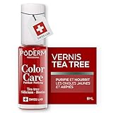 PODERM Vernis Soin au Tea Tree - Rouge Puissant | Swiss Lab - 8ML | Enrichis en Tea Tree, Silicium & Biotine | Purifie, Clarifie & Nourrit les Ongles Jaunes et Abîmés | Créé par une Podologue