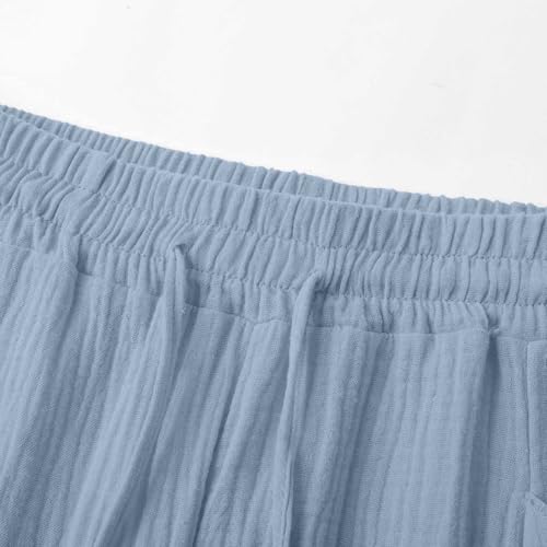 Pantalones de lino de playa para mujer capri ligero de muselina de ocio 7