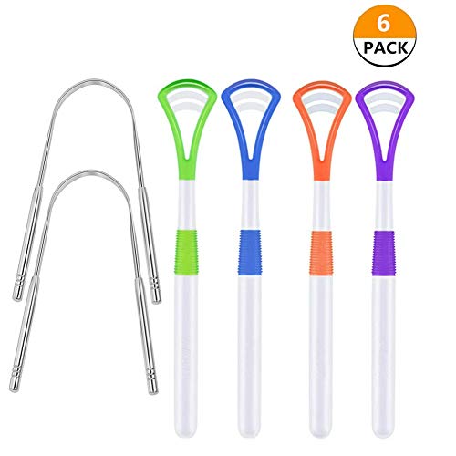 VCZONE Tongue Scraper Cleaner, 6 Pack Oral Scrapers Healthy for Oral Care Stainless Steel and Plastic Oral Scrapers Brush Great for Adult Kids (6 Pack)