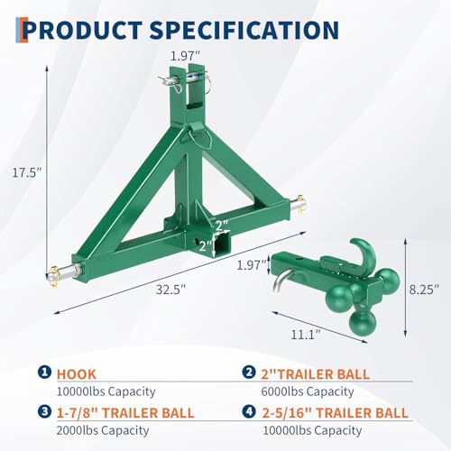 Garvee Category 1 Tractor 3 Point Hitch Receiver with 2 in Receiver by Garvee - Used condition - Image 2